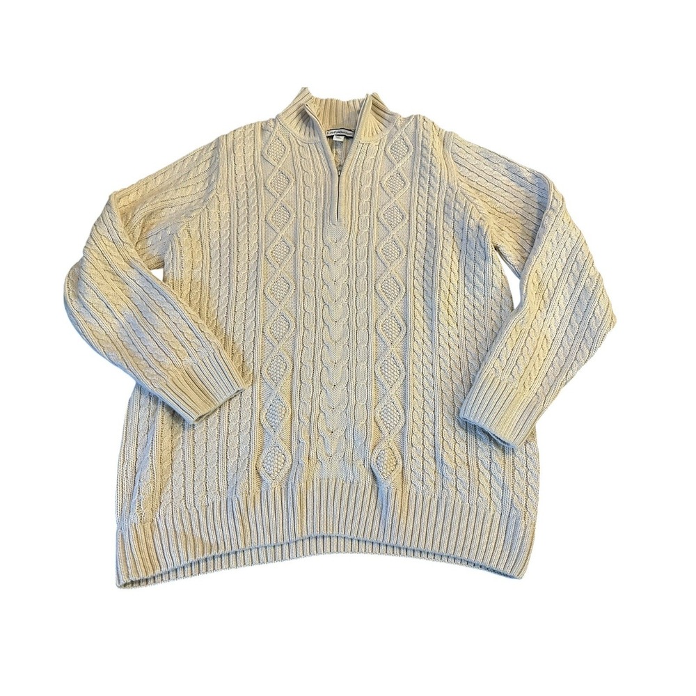 Croft & Barrow Ivory Long Sleeve Cable Knit Sweater, Women 1X 1/4 Zip Pullover